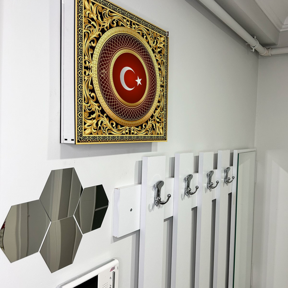 Ay Yıldız Bayrak Temalı Ahşap Sigorta Saklama Kutusu