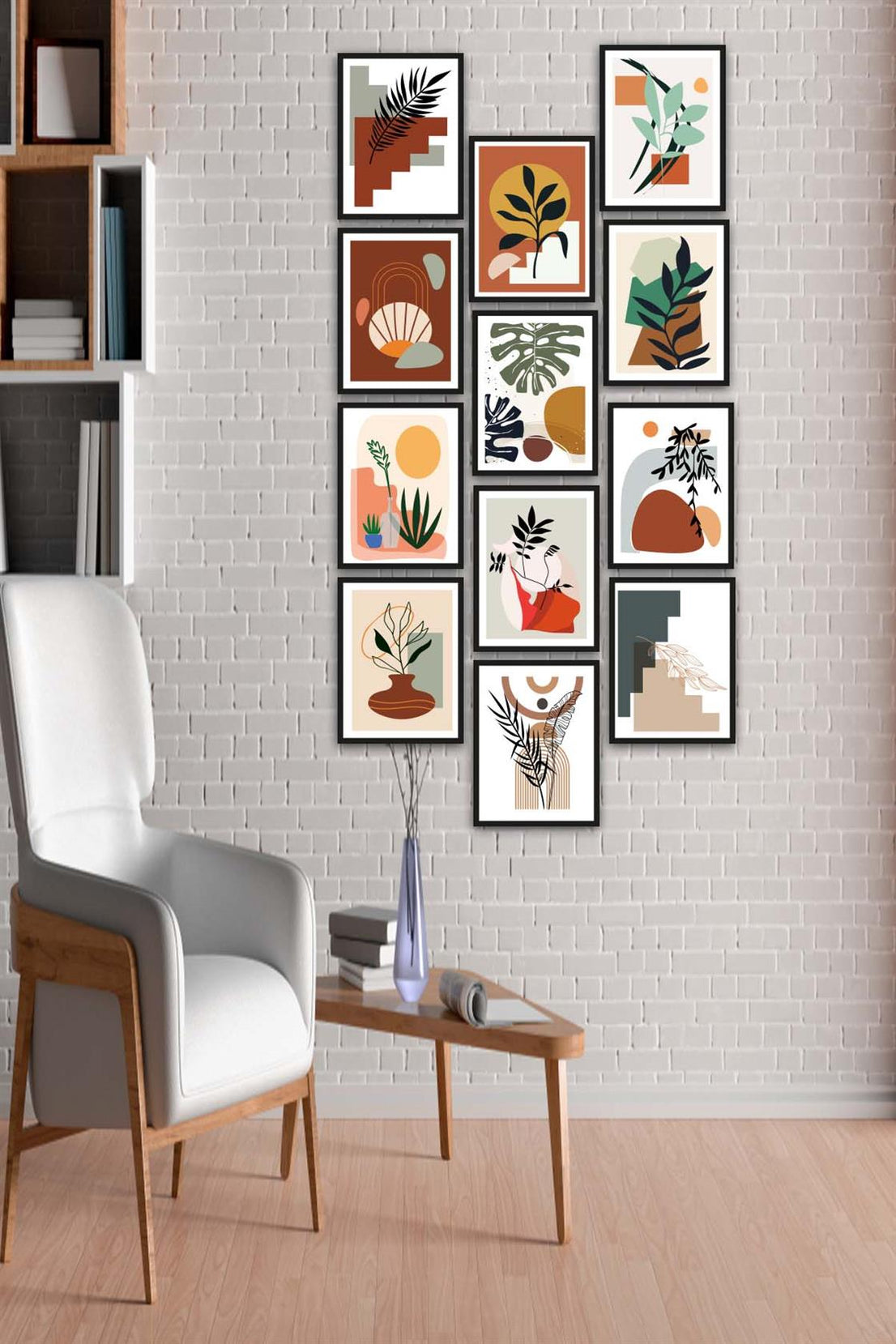 12 Parça Bohem Tarzında Siyah Çerçeve Görünümlü Uv Baskı Mdf Tablo Seti