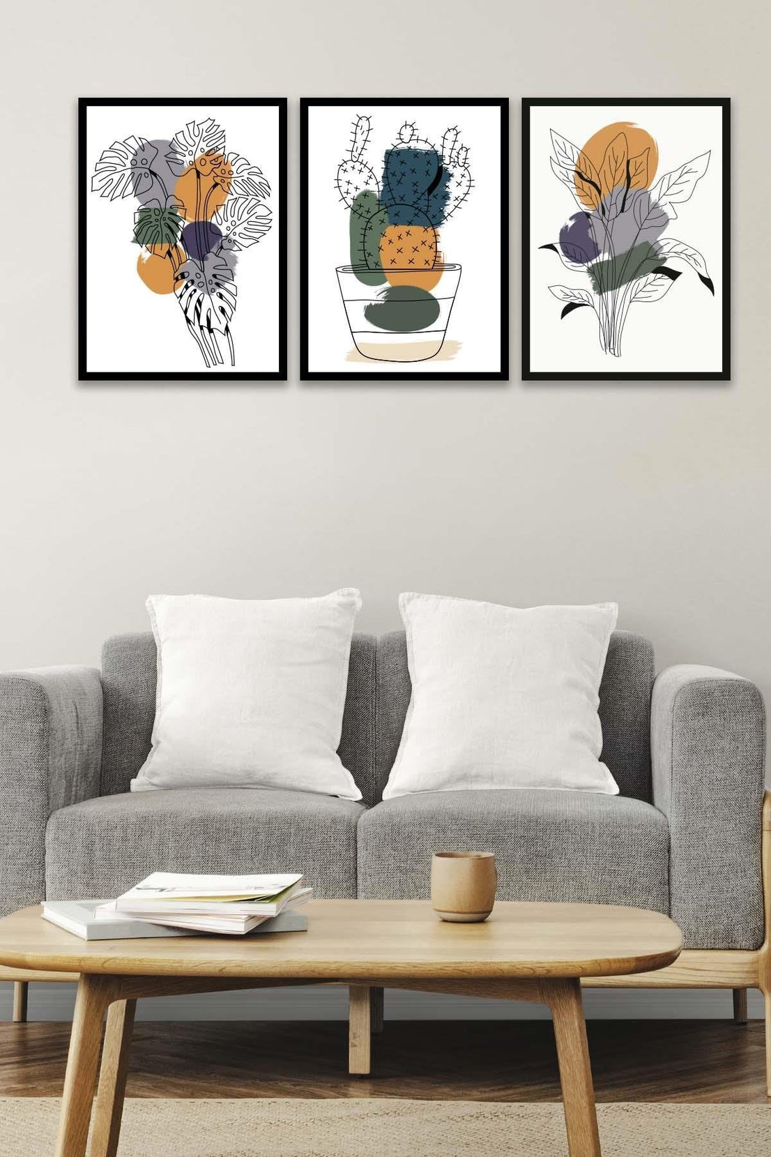 3 Parça Modern Tarzda Kaktüs Tablo Seti