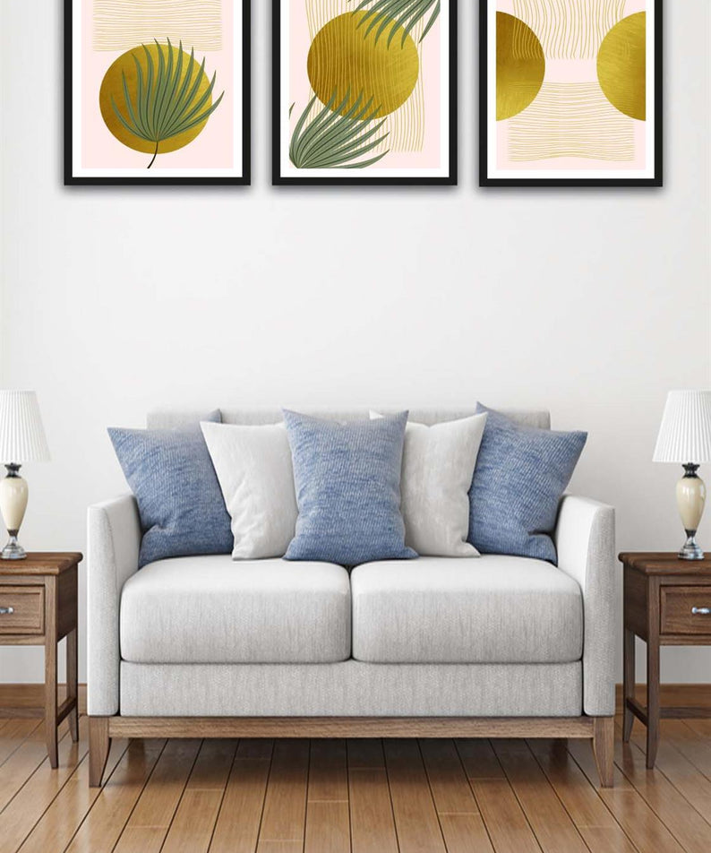 3 Parça Renkli Bohem Tarzında Siyah Çerçeve Görünümlü Tasarım Uv Baskı Mdf Tablo Seti