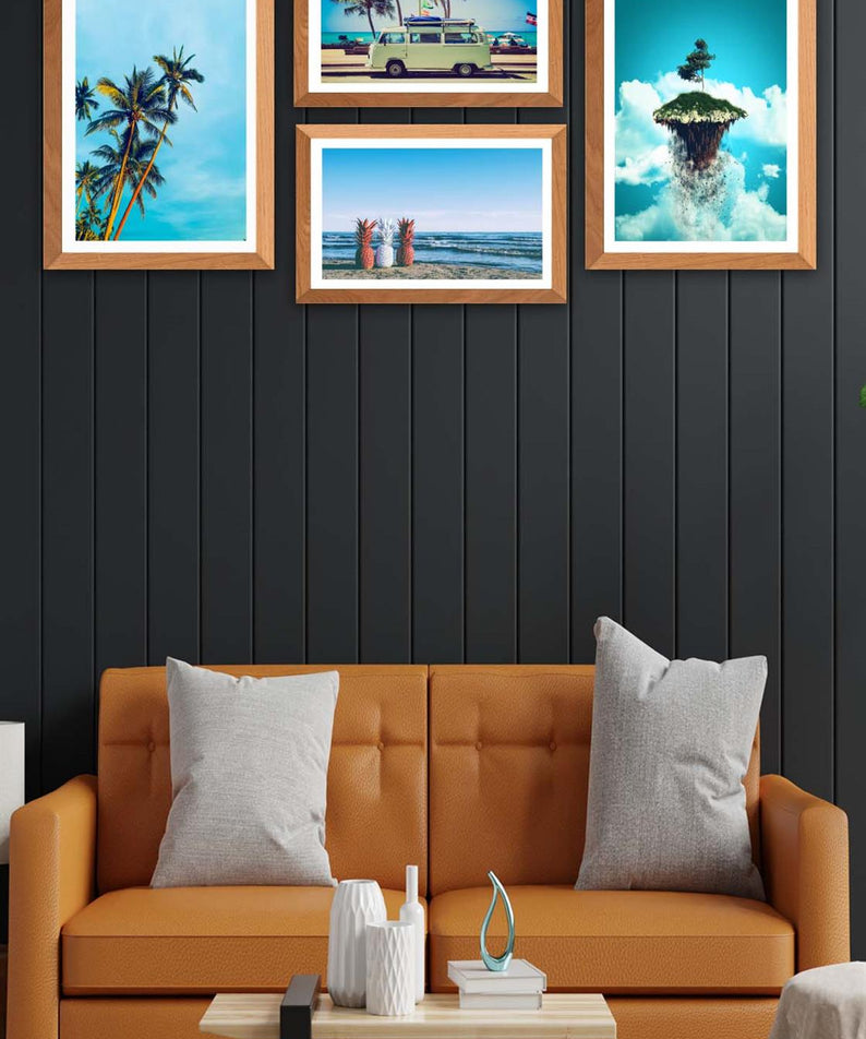 4 Parça Modern Tarzda Yaz Manzarası (Ahşap Çerçeve Görünümlü) Uv Baskı Tablo Seti