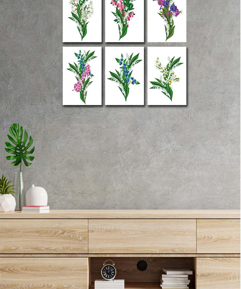 6 Parça Yeşil Çiçekler tablo seti