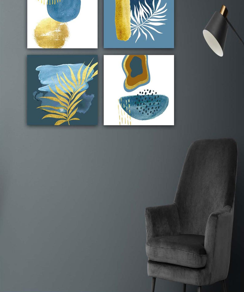 4 Parça Suluboya Botanik Tarzda Uv Baskı Tablo Seti