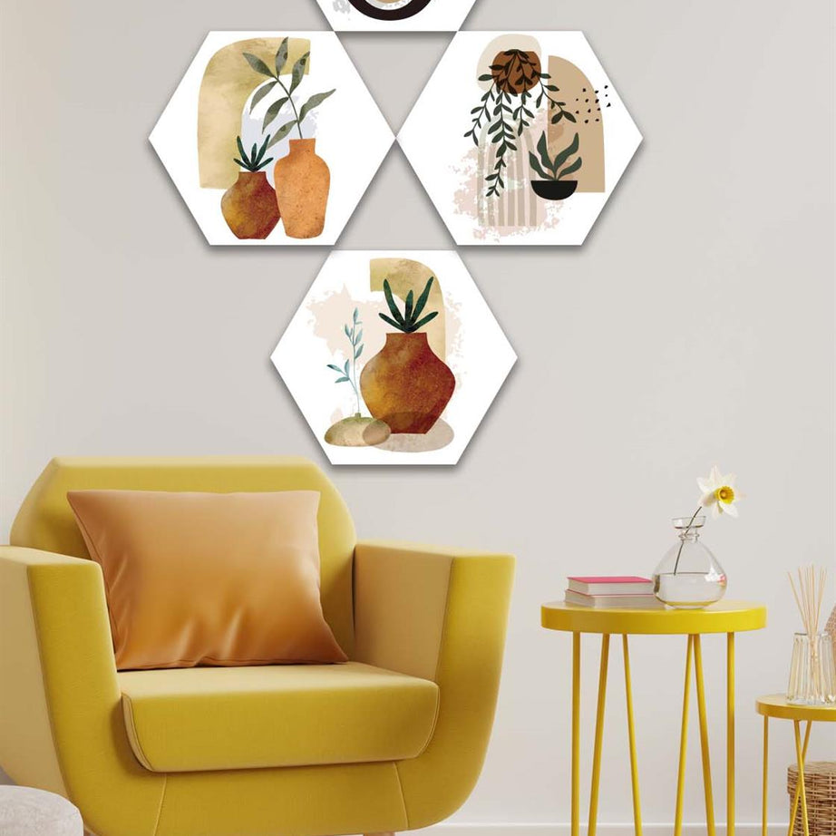 4 Parça Petek Suluboya Modern Tarzda Tasarım Uv Baskı Mdf Tablo Seti