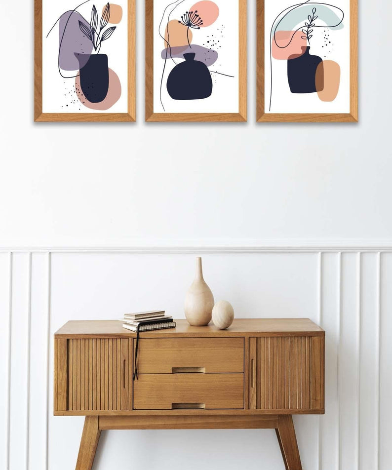 Vazo Temalı Ahşap Çerçeve Görünümlü Tablo Seti