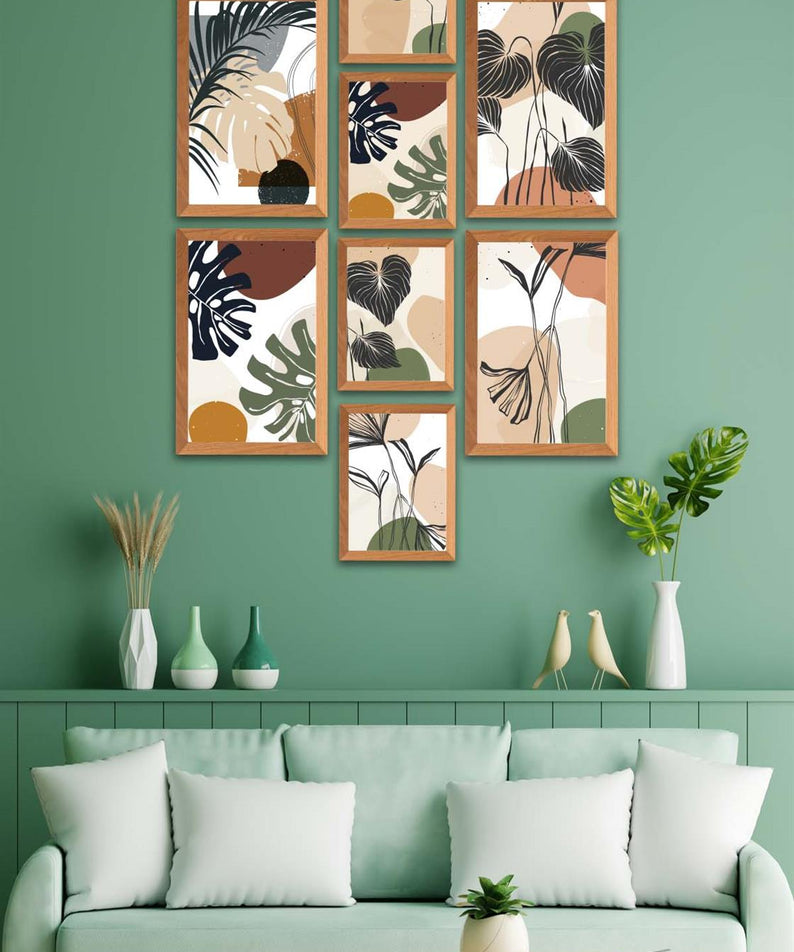 8 Parça Bohem Tarzda Sanatsal Ahşap Çerçeve Görünümlü Uv Baskı Mdf Tablo Seti