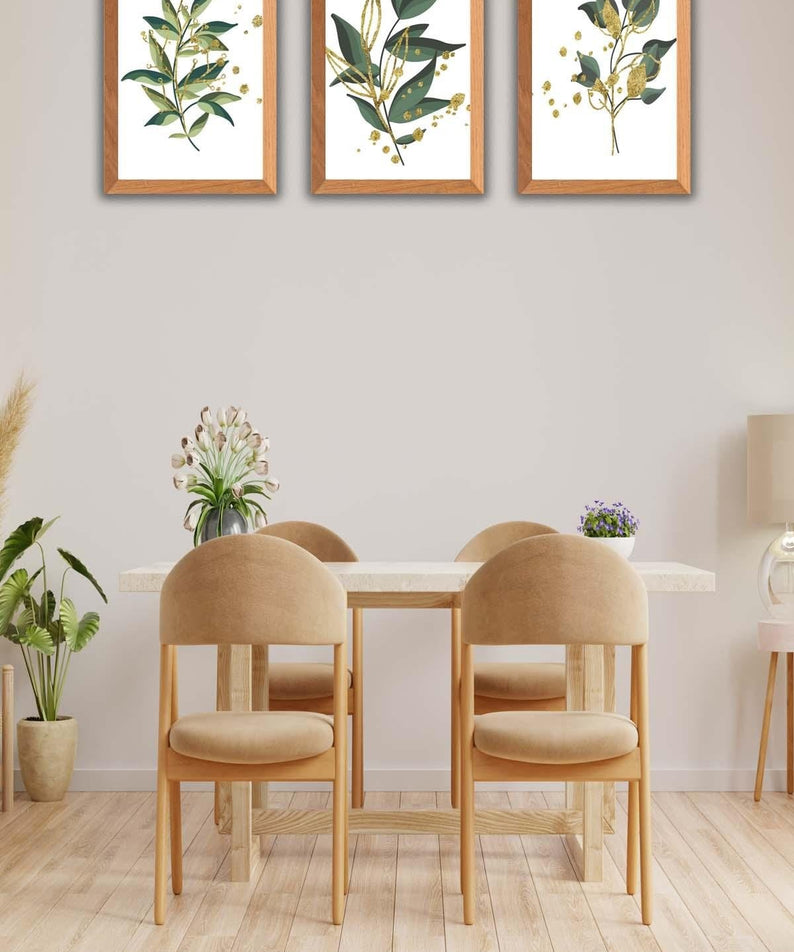 Yeşil Çiçek Temalı Ahşap Çerçeve Görünümlü Tablo Seti