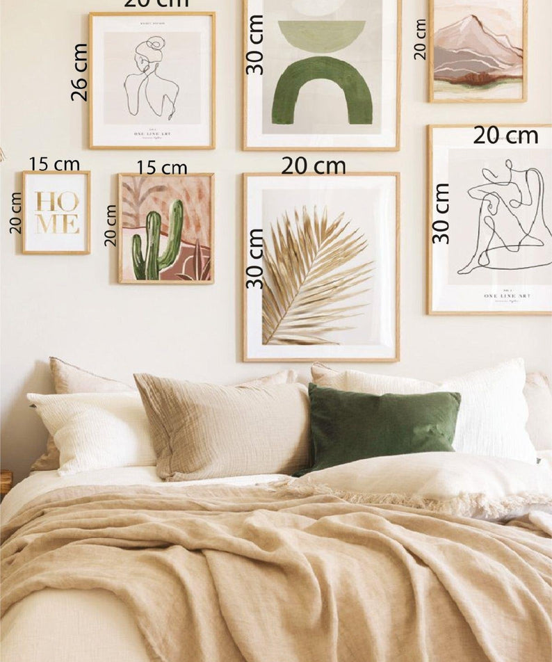 7 Parça Tüy Ve Kaktüs Temalı Ahşap Çerçeve Görünümlü Tablo Seti