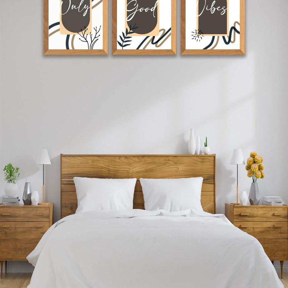 3 Parça Modern Sanatsal Tarzda (Ahşap çerçeve görünümlü) Uv Baskı Mdf Tablo Seti