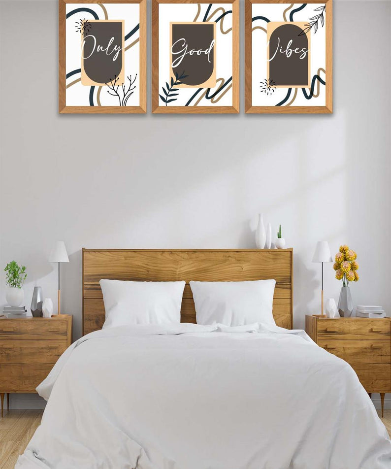 3 Parça Modern Sanatsal Tarzda (Ahşap çerçeve görünümlü) Uv Baskı Mdf Tablo Seti