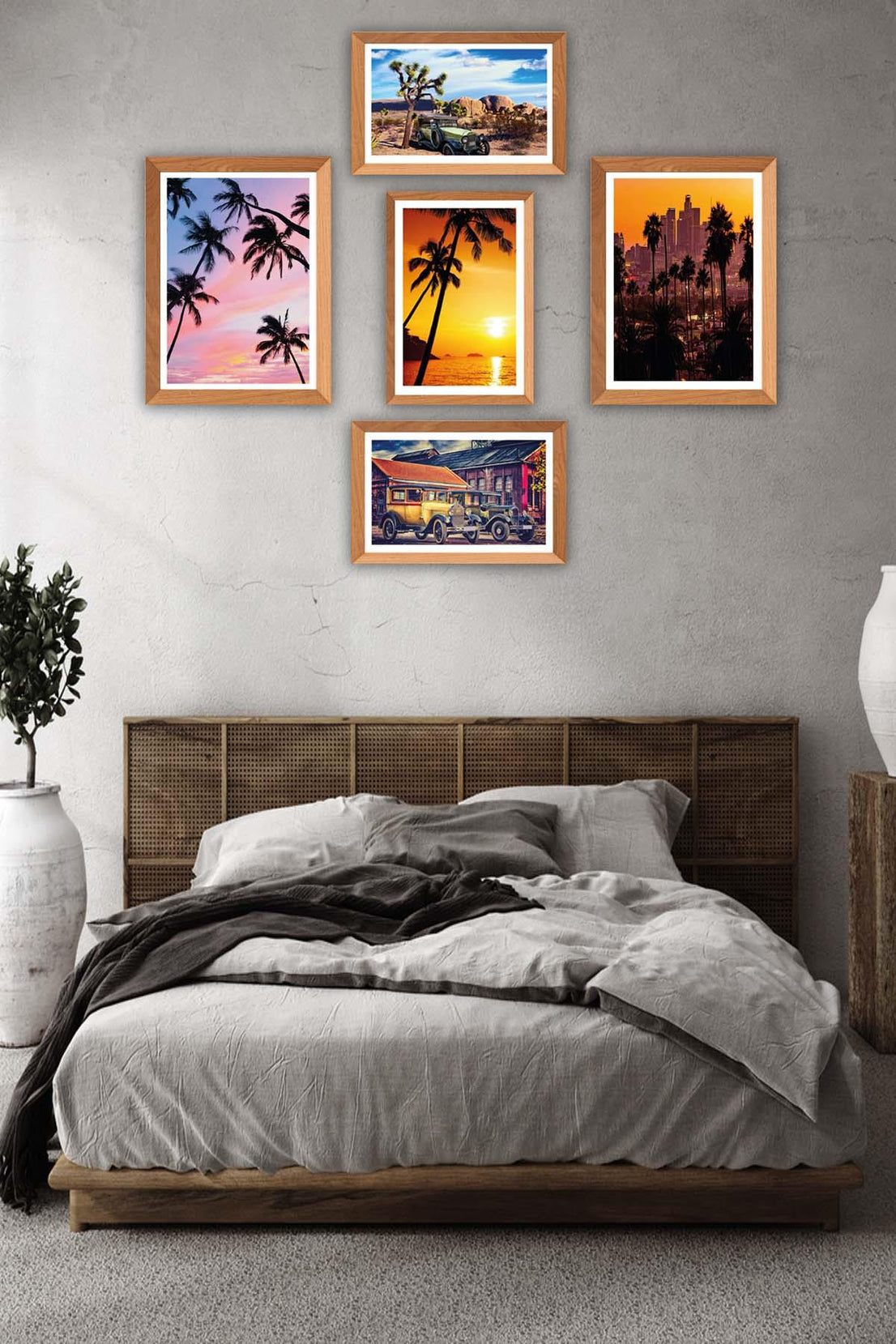 Palmiye Temalı Ahşap Çerçeve Görünümlü Tablo Seti