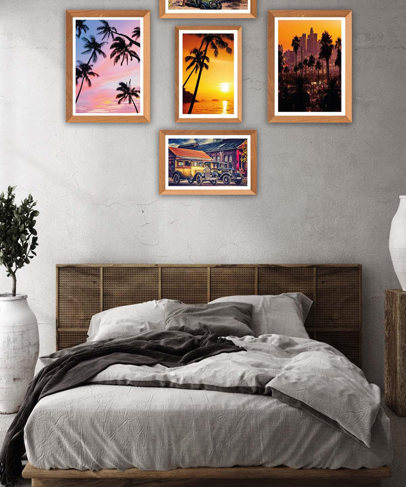 Palmiye Temalı Ahşap Çerçeve Görünümlü Tablo Seti