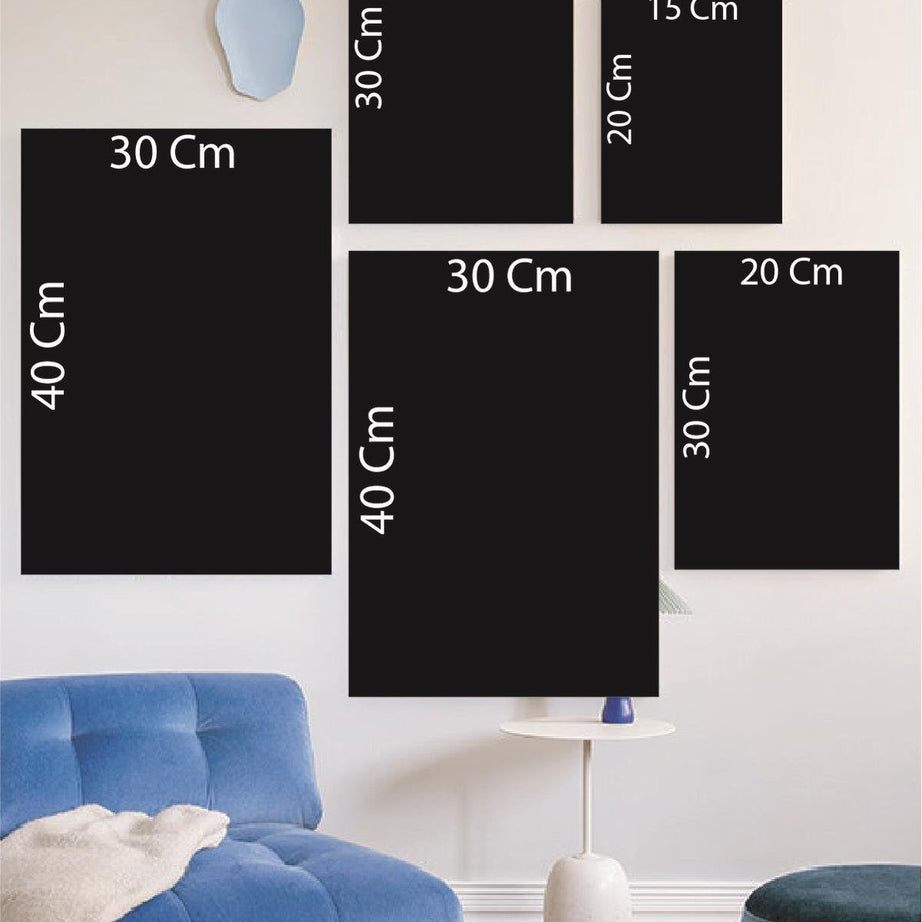 Blue Geometrik Çizgi Ve Çiçekler Temalı Tablo Seti