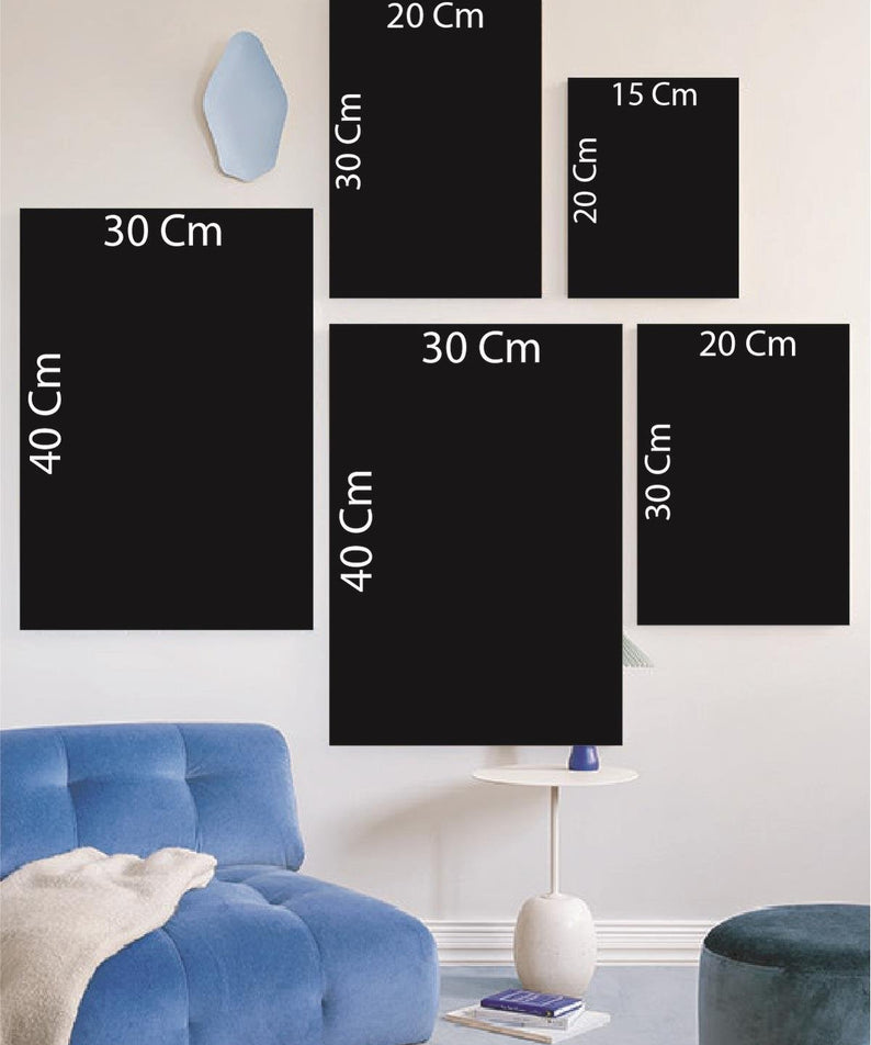 Blue Geometrik Çizgi Ve Çiçekler Temalı Tablo Seti