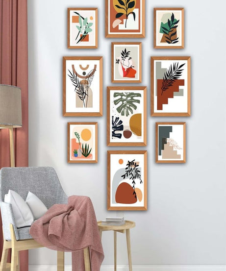 10 Parça Bohem Tarzında Ahşap Çerçeve Görünümlü Uv Baskı Mdf Tablo Seti