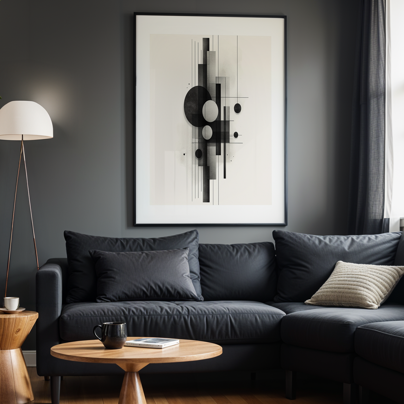 Geometric Rhythm Siyah Çerçeveli Tek Parça Ahşap Tablo