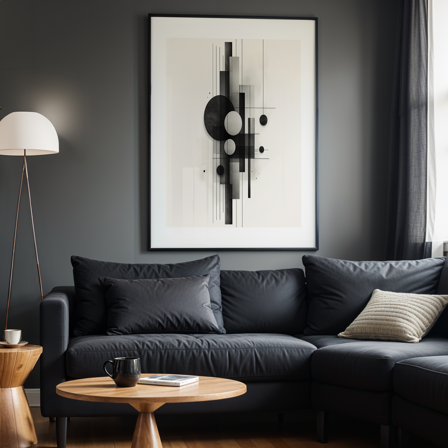Geometric Rhythm Siyah Çerçeveli Tek Parça Ahşap Tablo