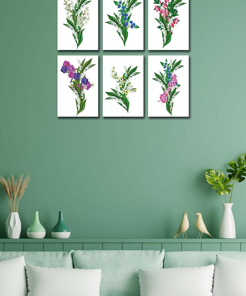 6 Parça Yeşil Çiçekler tablo seti