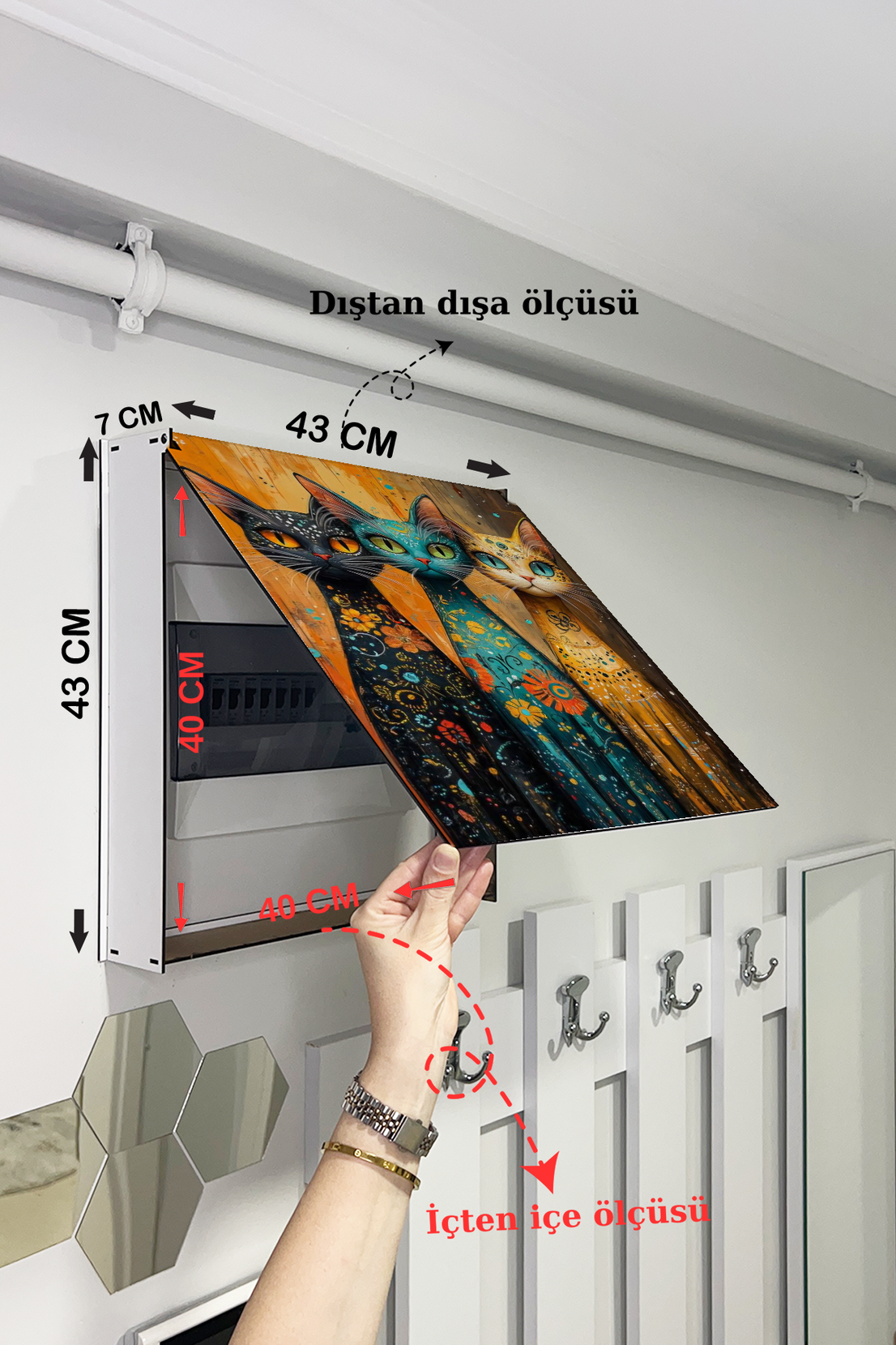 Kedi Ailesi Sanatsal Temalı Ahşap Sigorta Saklama Kutusu