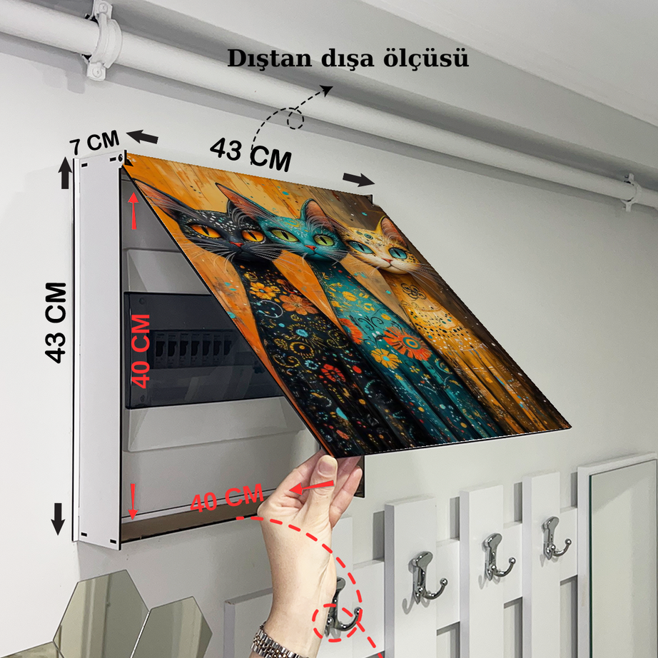 Kedi Ailesi Sanatsal Temalı Ahşap Sigorta Saklama Kutusu