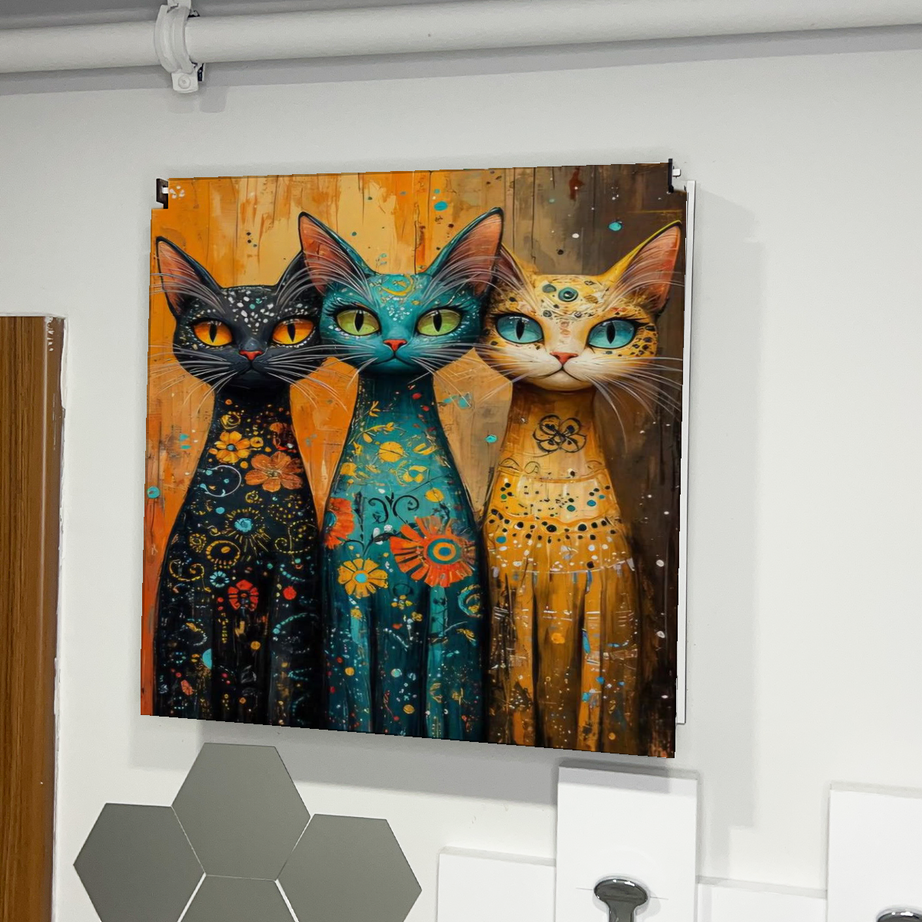 Kedi Ailesi Sanatsal Temalı Ahşap Sigorta Saklama Kutusu