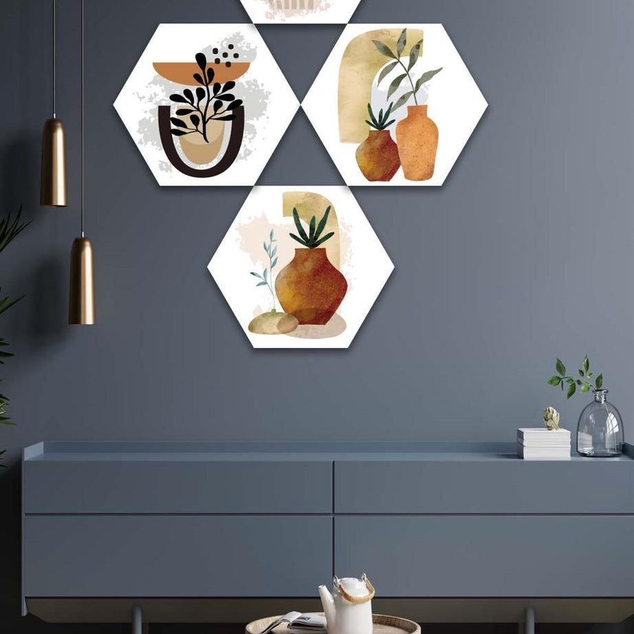 4 Parça Petek Suluboya Modern Tarzda Tasarım Uv Baskı Mdf Tablo Seti