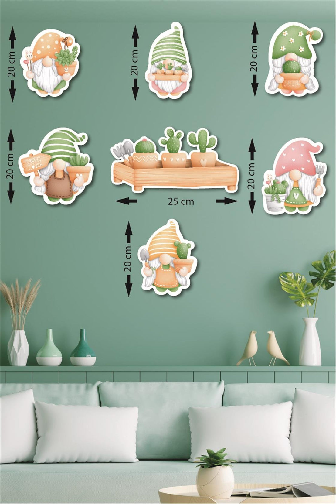 7 Parça Cüce Kaktüs Ahşap Mdf Lazer Kesim Uv Baskı Seti