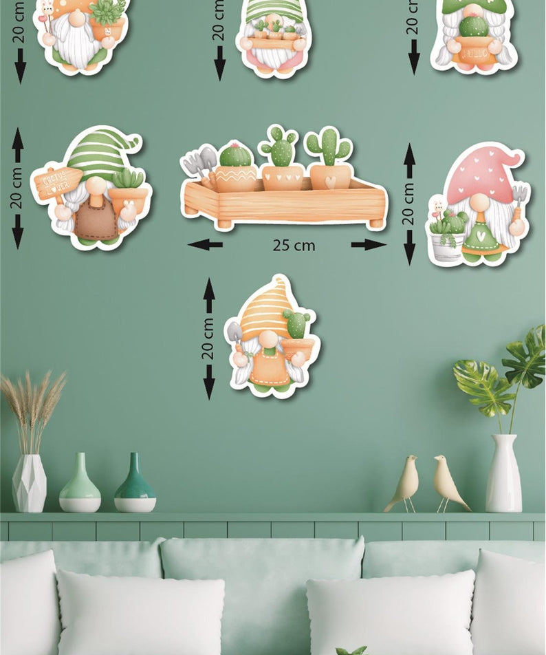 7 Parça Cüce Kaktüs Ahşap Mdf Lazer Kesim Uv Baskı Seti