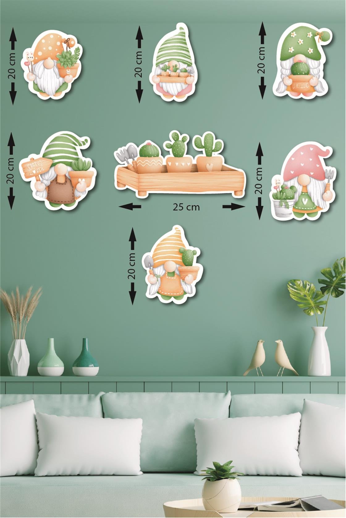 7 Parça Cüce Kaktüs Ahşap Mdf Lazer Kesim Uv Baskı Seti