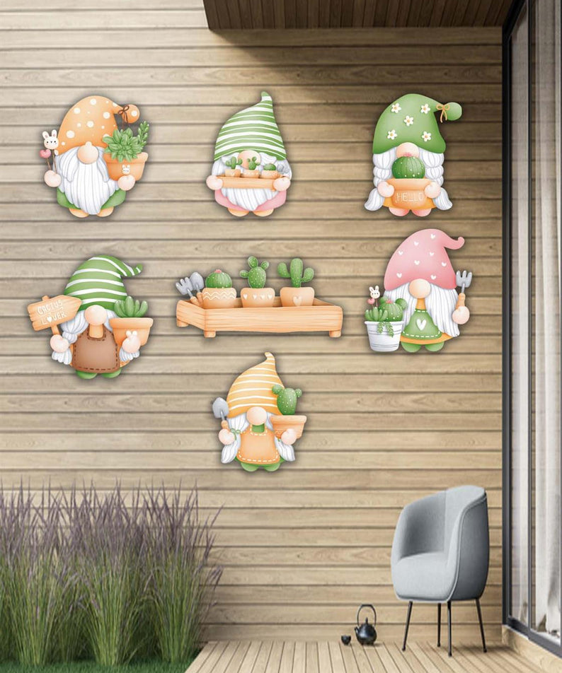 7 Parça Cüce Kaktüs Ahşap Mdf Lazer Kesim Uv Baskı Seti