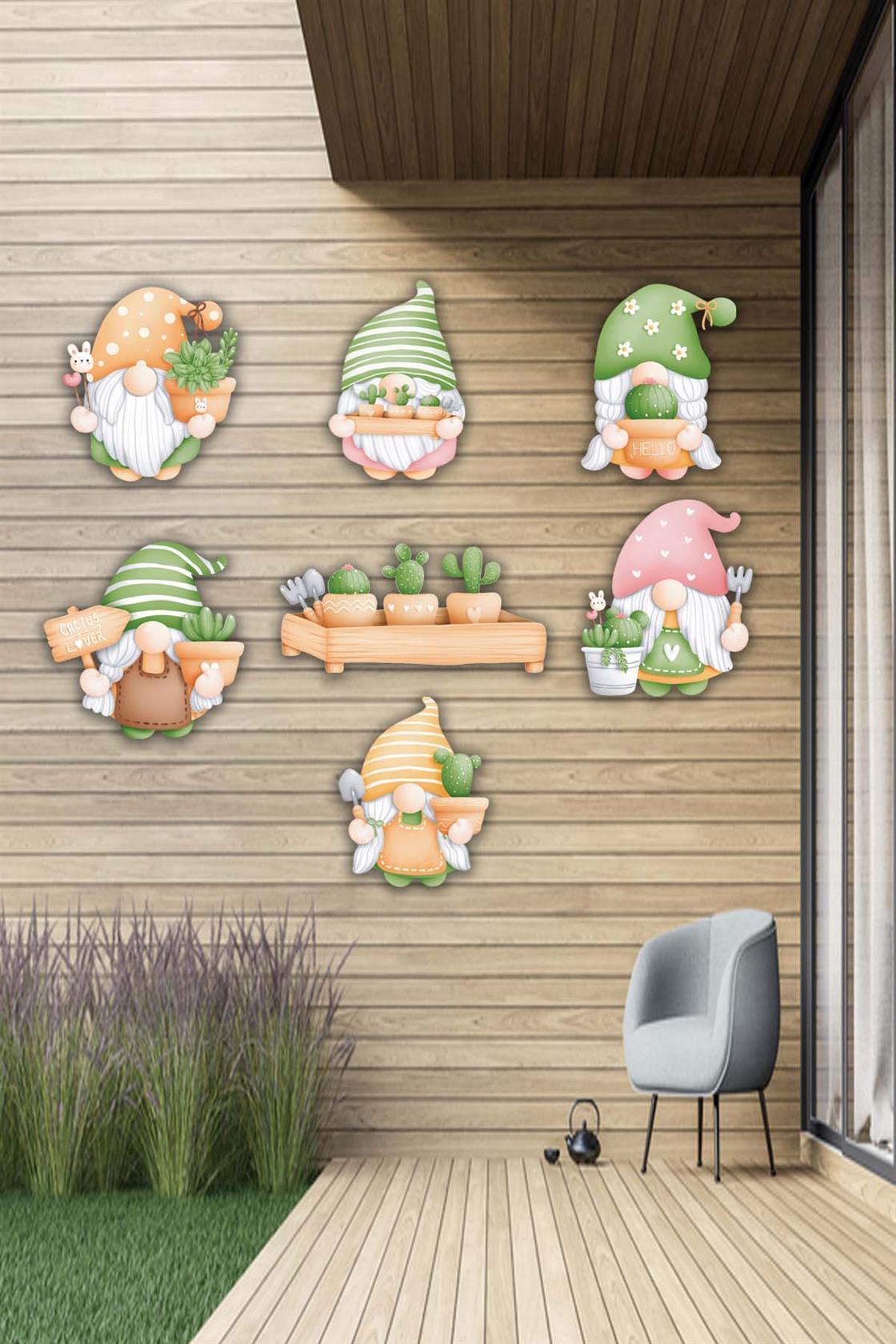 7 Parça Cüce Kaktüs Ahşap Mdf Lazer Kesim Uv Baskı Seti