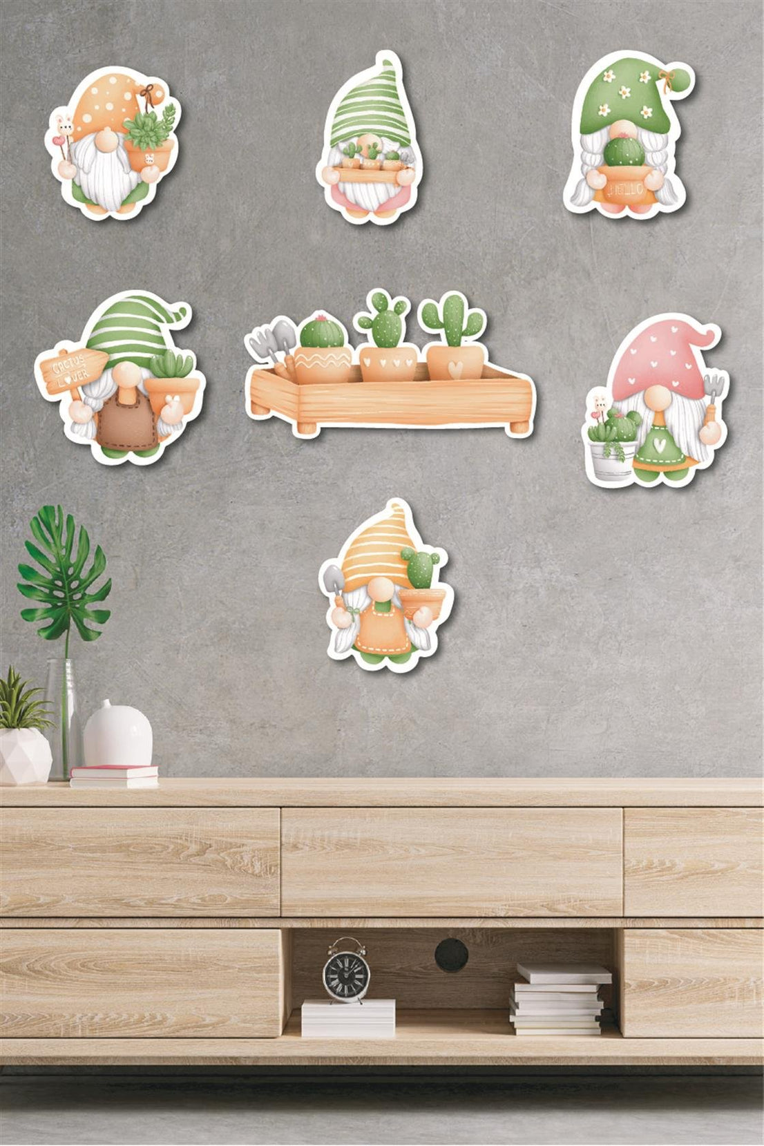 7 Parça Cüce Kaktüs Ahşap Mdf Lazer Kesim Uv Baskı Seti