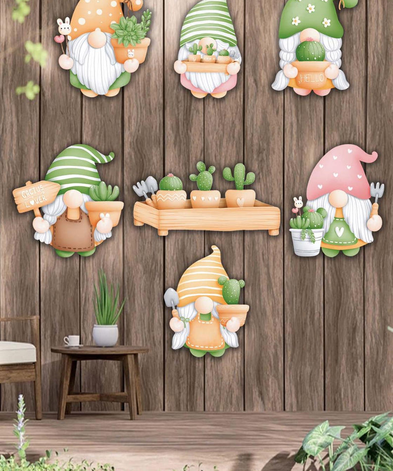 7 Parça Cüce Kaktüs Ahşap Mdf Lazer Kesim Uv Baskı Seti