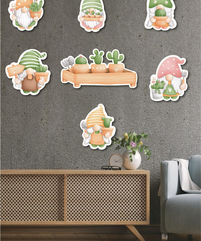 7 Parça Cüce Kaktüs Ahşap Mdf Lazer Kesim Uv Baskı Seti