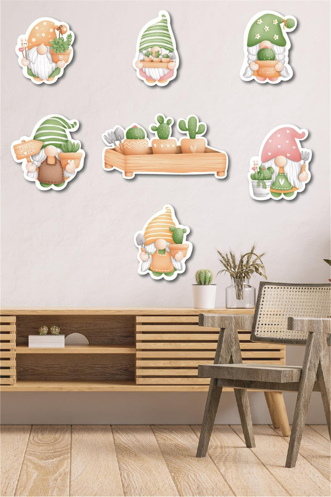 7 Parça Cüce Kaktüs Ahşap Mdf Lazer Kesim Uv Baskı Seti