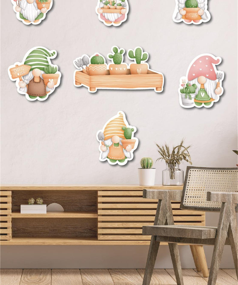 7 Parça Cüce Kaktüs Ahşap Mdf Lazer Kesim Uv Baskı Seti