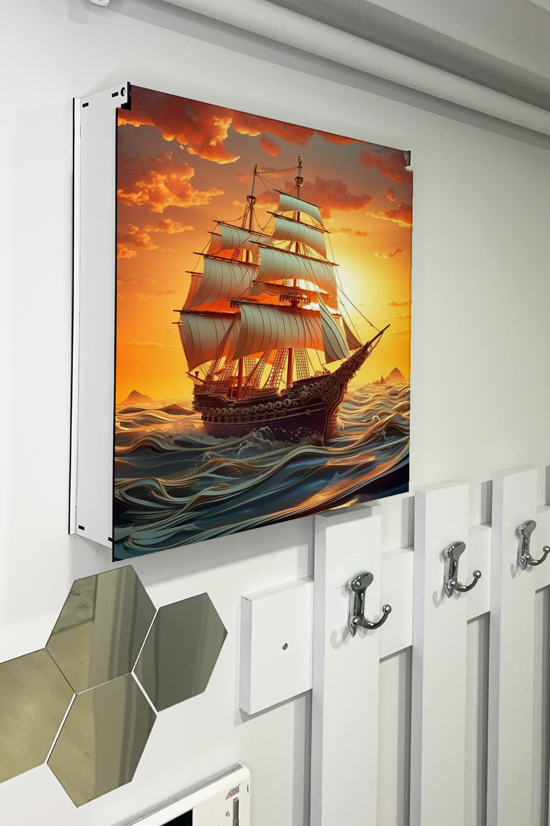 Gün Batımı Ve Yelkenli Gemi Temalı Ahşap Sigorta Saklama Kutusu