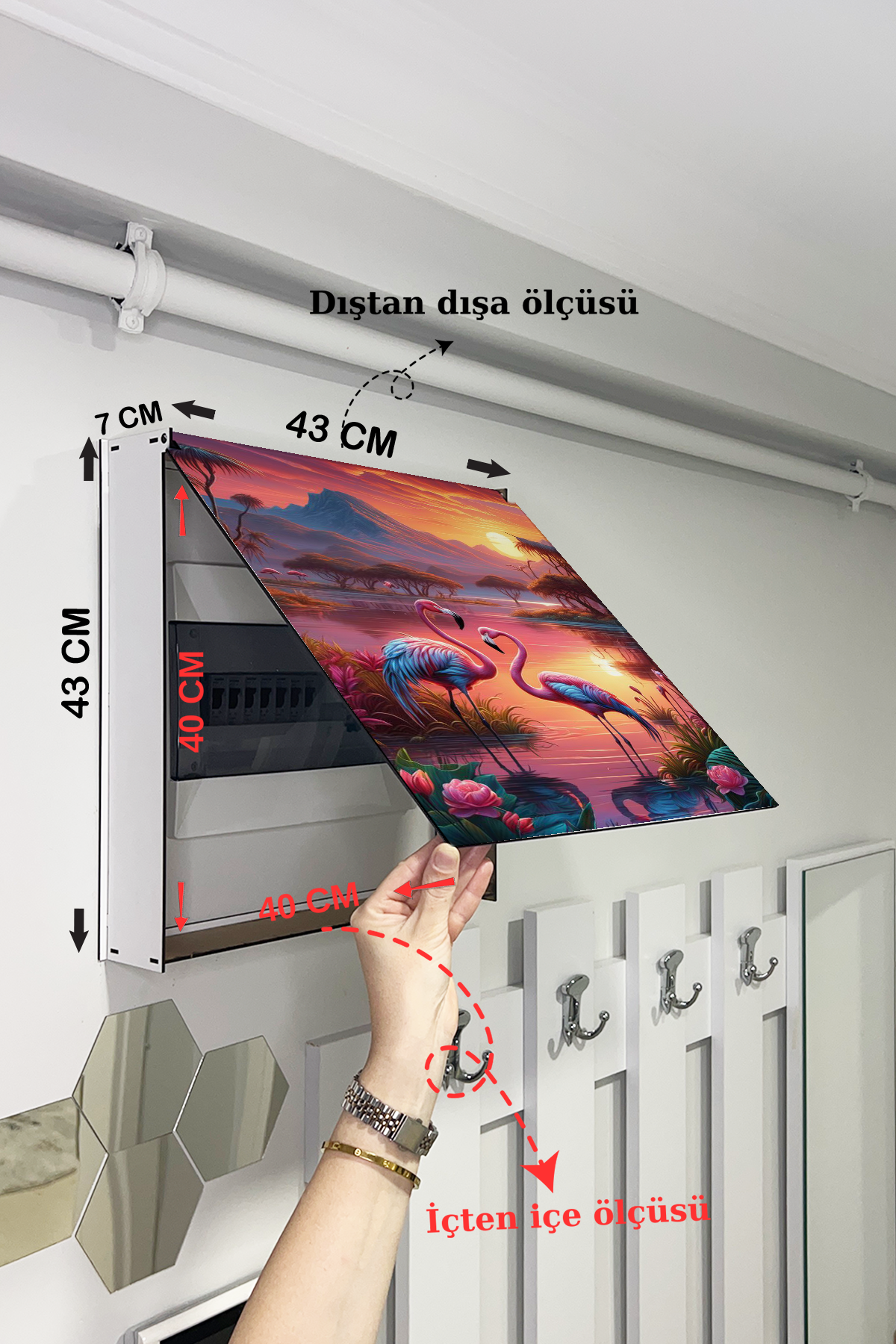 Flamingo Ve Gün Batımı Temalı Ahşap Sigorta Saklama Kutusu