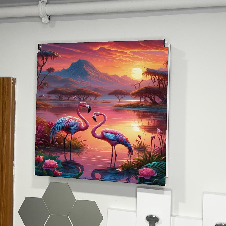 Flamingo Ve Gün Batımı Temalı Ahşap Sigorta Saklama Kutusu