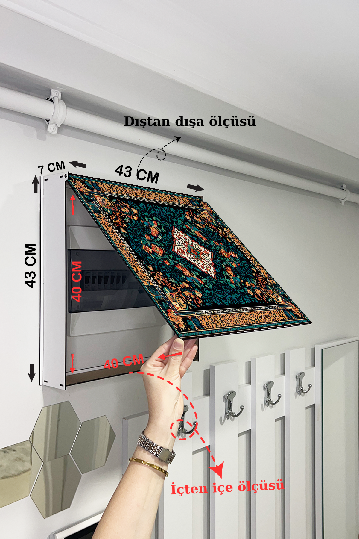 Etnik Desenli  Duvar Halısı Temalı Ahşap Sigorta Saklama Kutusu