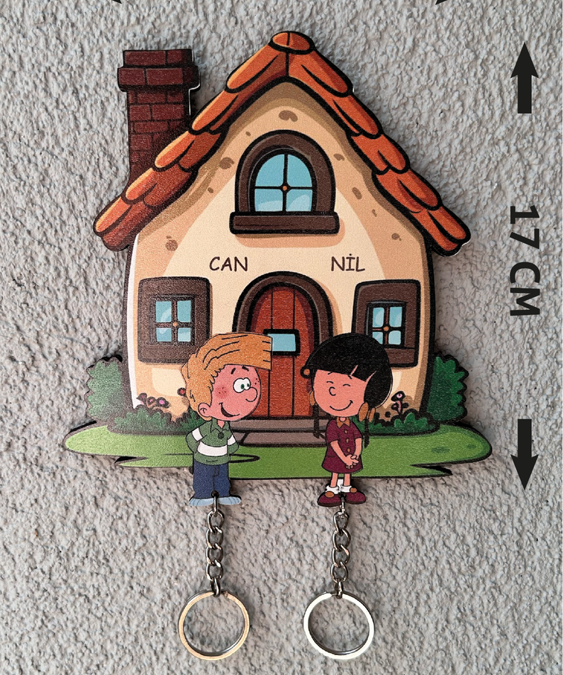 Kişiye Özel Çift & Aile İsimli Duvar Askılı Ahşap Anahtarlık