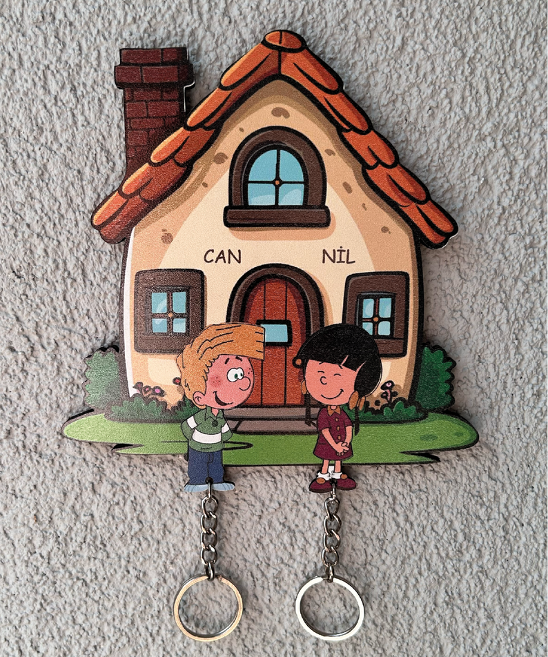 Kişiye Özel Çift & Aile İsimli Duvar Askılı Ahşap Anahtarlık