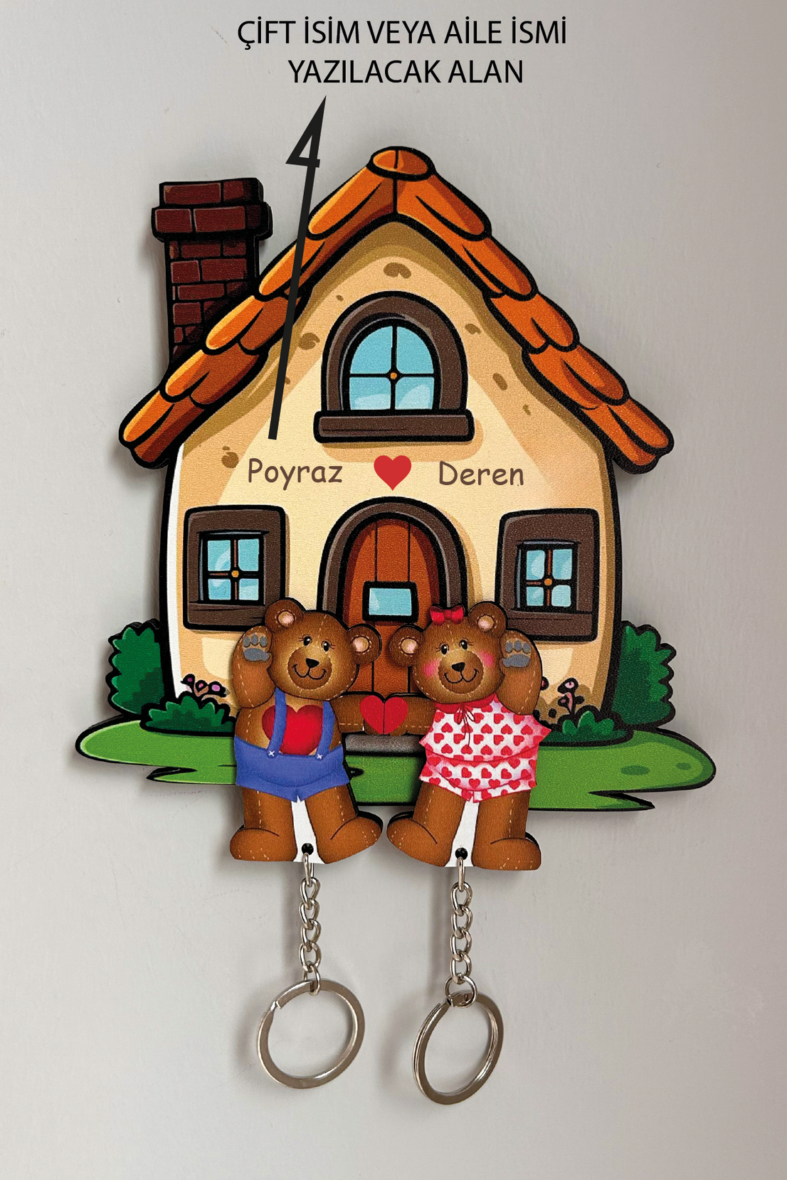 Kişiye Özel Çift & Aile İsimli Duvar Askılı Ahşap Anahtarlık