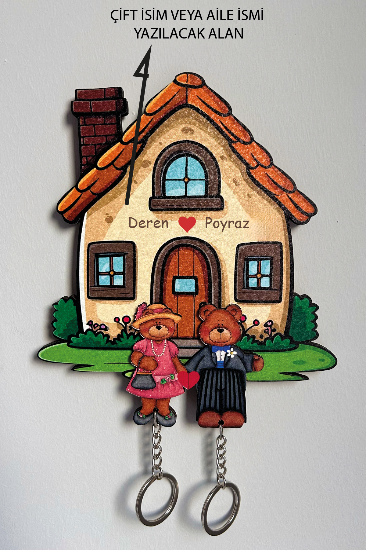 Kişiye Özel Çift & Aile İsimli Duvar Askılı Ahşap Anahtarlık