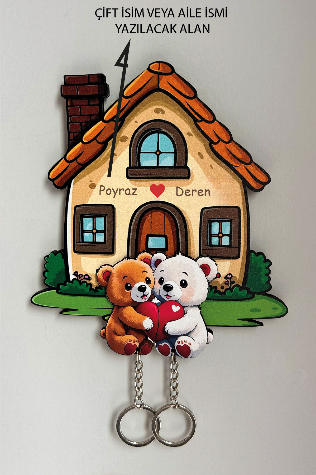 Kişiye Özel Çift & Aile İsimli Duvar Askılı Ahşap Anahtarlık