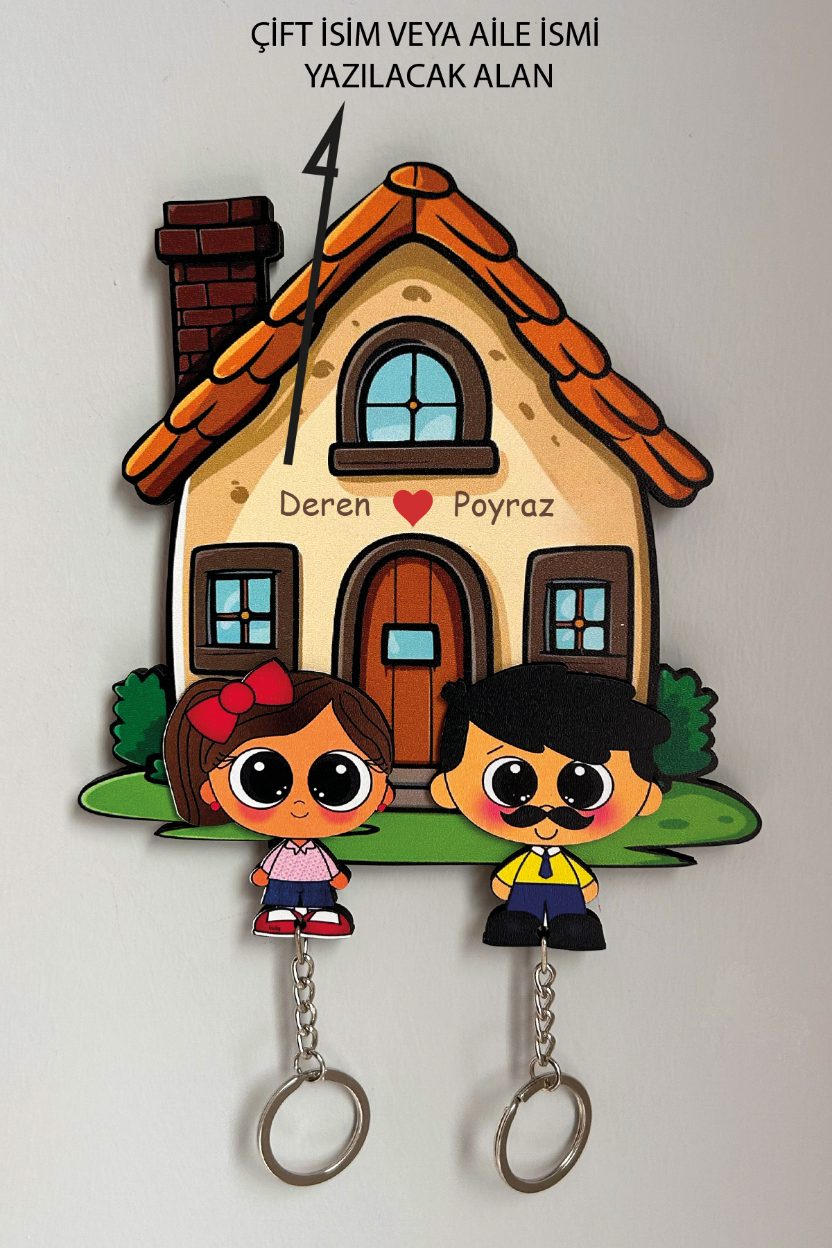 Kişiye Özel Çift & Aile İsimli Duvar Askılı Ahşap Anahtarlık