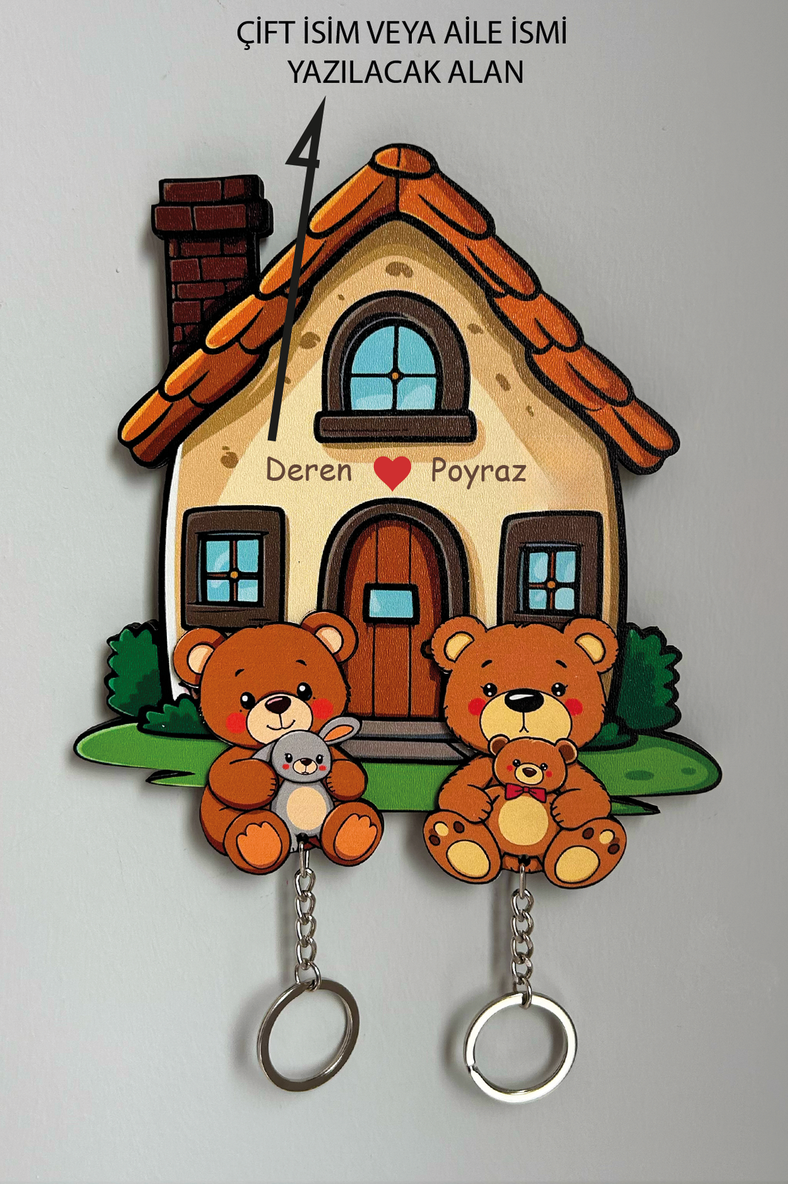 Kişiye Özel Çift & Aile İsimli Duvar Askılı Ahşap Anahtarlık