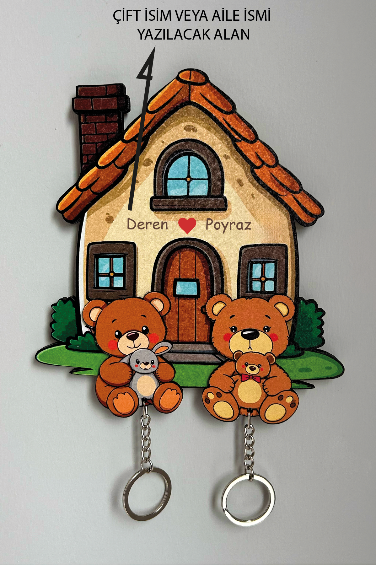 Kişiye Özel Çift & Aile İsimli Duvar Askılı Ahşap Anahtarlık
