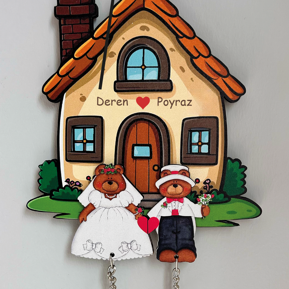 Kişiye Özel Çift & Aile İsimli Duvar Askılı Ahşap Anahtarlık
