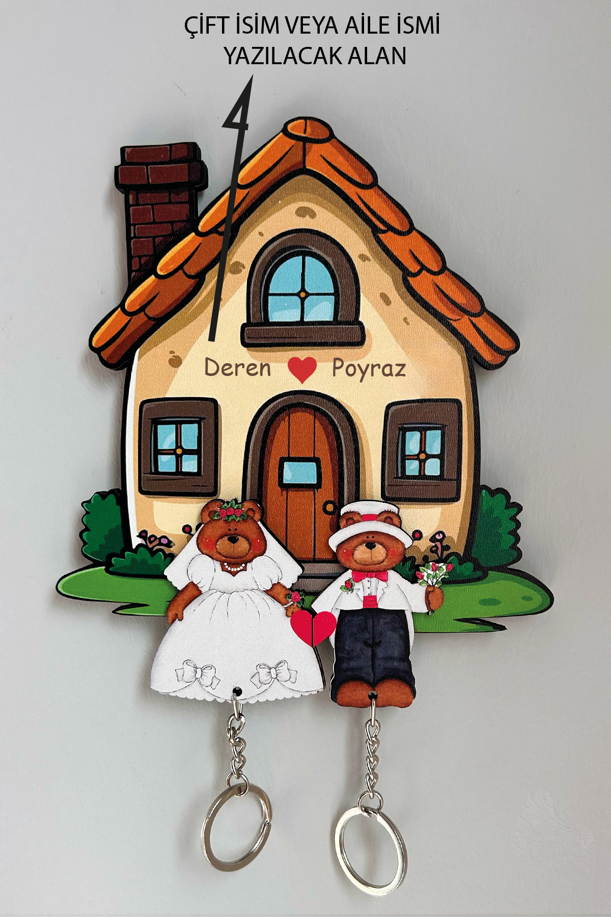 Kişiye Özel Çift & Aile İsimli Duvar Askılı Ahşap Anahtarlık